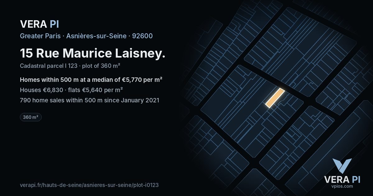 15 Rue Maurice Laisney, Asnières-sur-Seine at night – the plot lit, the parcels around coloured by the prices near them