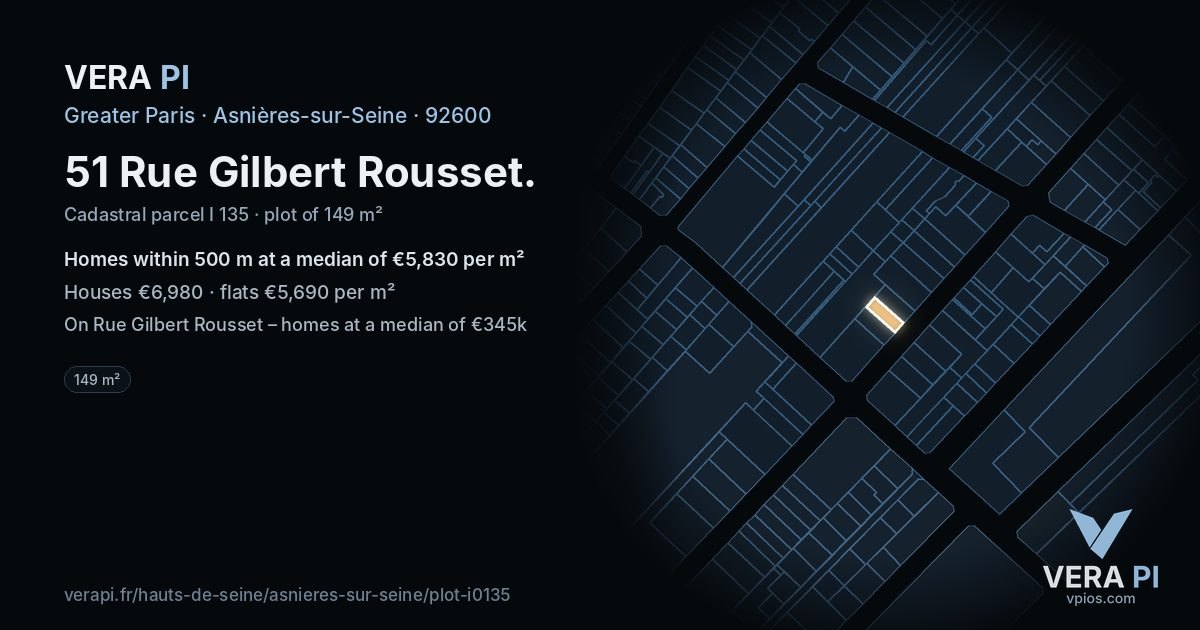51 Rue Gilbert Rousset, Asnières-sur-Seine at night – the plot lit, the parcels around coloured by the prices near them