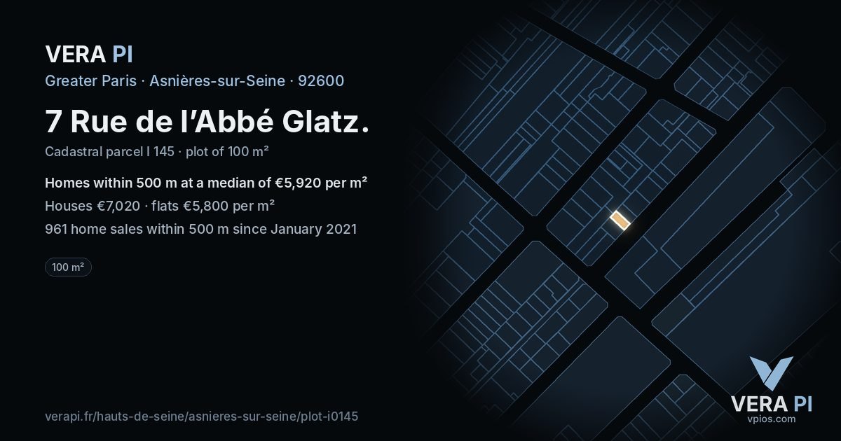 7 Rue de l’Abbé Glatz, Asnières-sur-Seine at night – the plot lit, the parcels around coloured by the prices near them