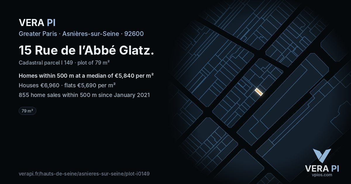 15 Rue de l’Abbé Glatz, Asnières-sur-Seine at night – the plot lit, the parcels around coloured by the prices near them