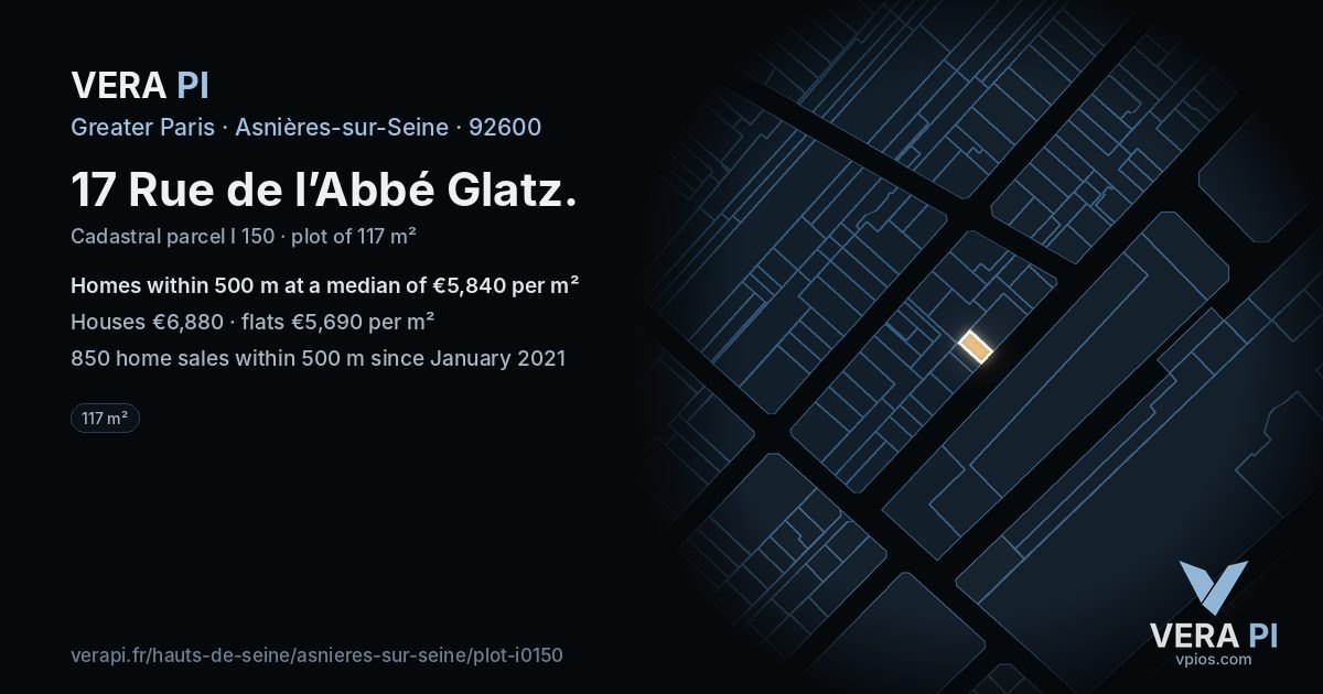 17 Rue de l’Abbé Glatz, Asnières-sur-Seine at night – the plot lit, the parcels around coloured by the prices near them