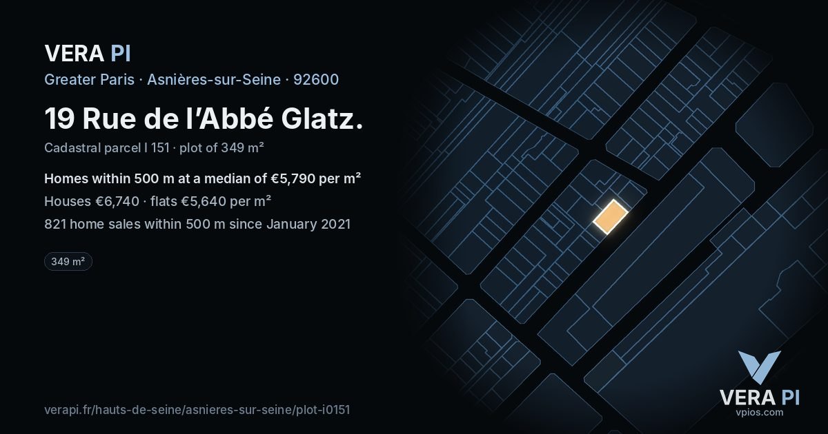 19 Rue de l’Abbé Glatz, Asnières-sur-Seine at night – the plot lit, the parcels around coloured by the prices near them