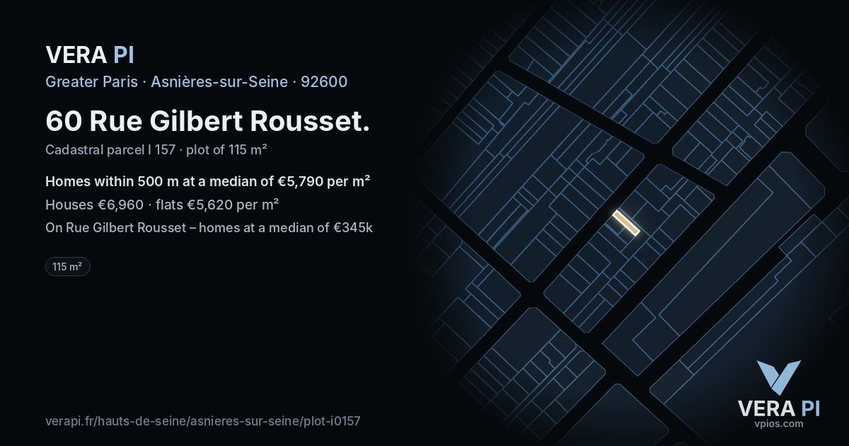 60 Rue Gilbert Rousset, Asnières-sur-Seine at night – the plot lit, the parcels around coloured by the prices near them