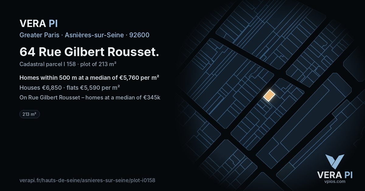 64 Rue Gilbert Rousset, Asnières-sur-Seine at night – the plot lit, the parcels around coloured by the prices near them