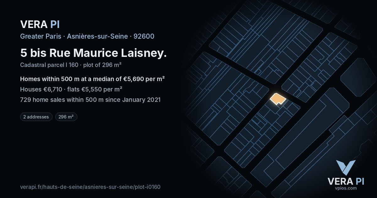 5 bis Rue Maurice Laisney, Asnières-sur-Seine at night – the plot lit, the parcels around coloured by the prices near them