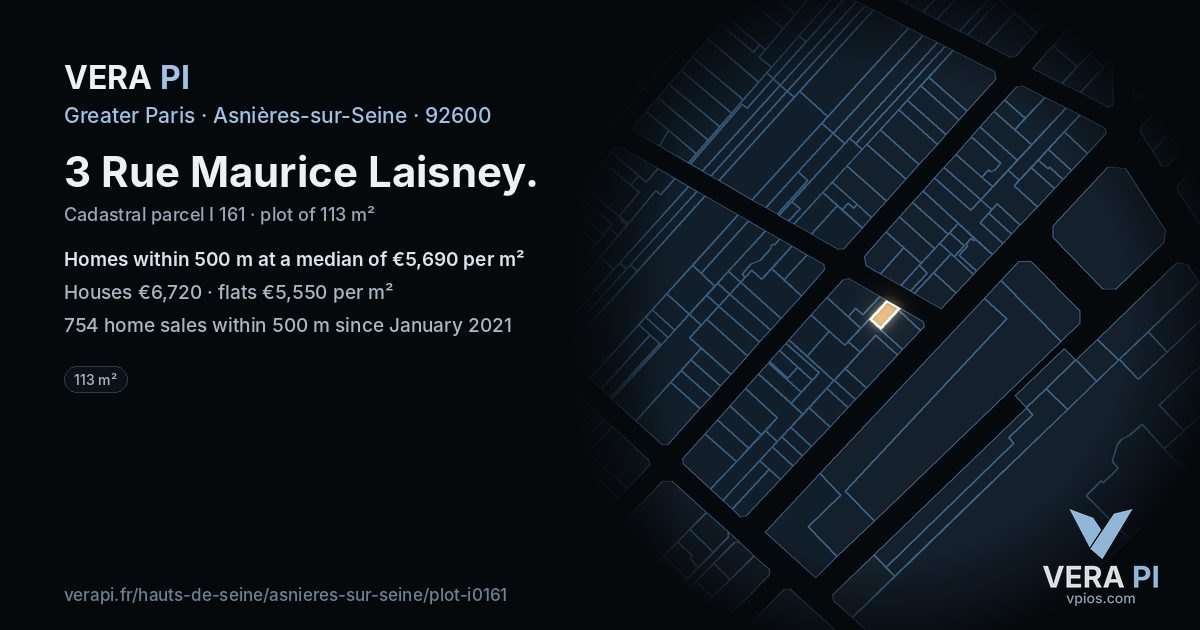 3 Rue Maurice Laisney, Asnières-sur-Seine at night – the plot lit, the parcels around coloured by the prices near them
