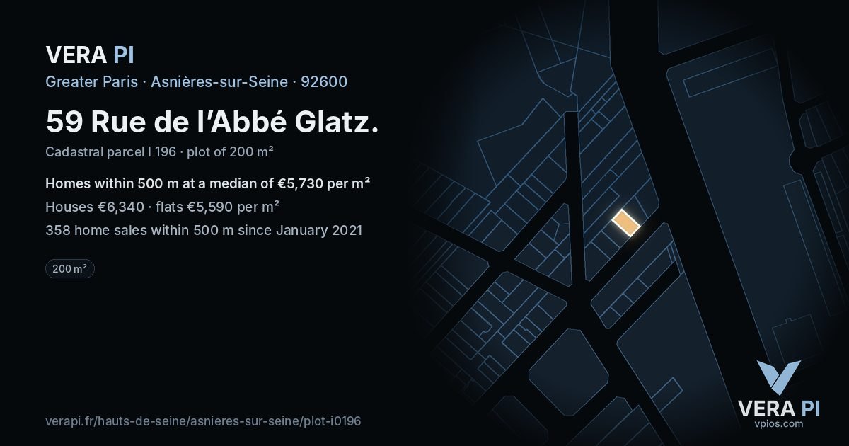 59 Rue de l’Abbé Glatz, Asnières-sur-Seine at night – the plot lit, the parcels around coloured by the prices near them