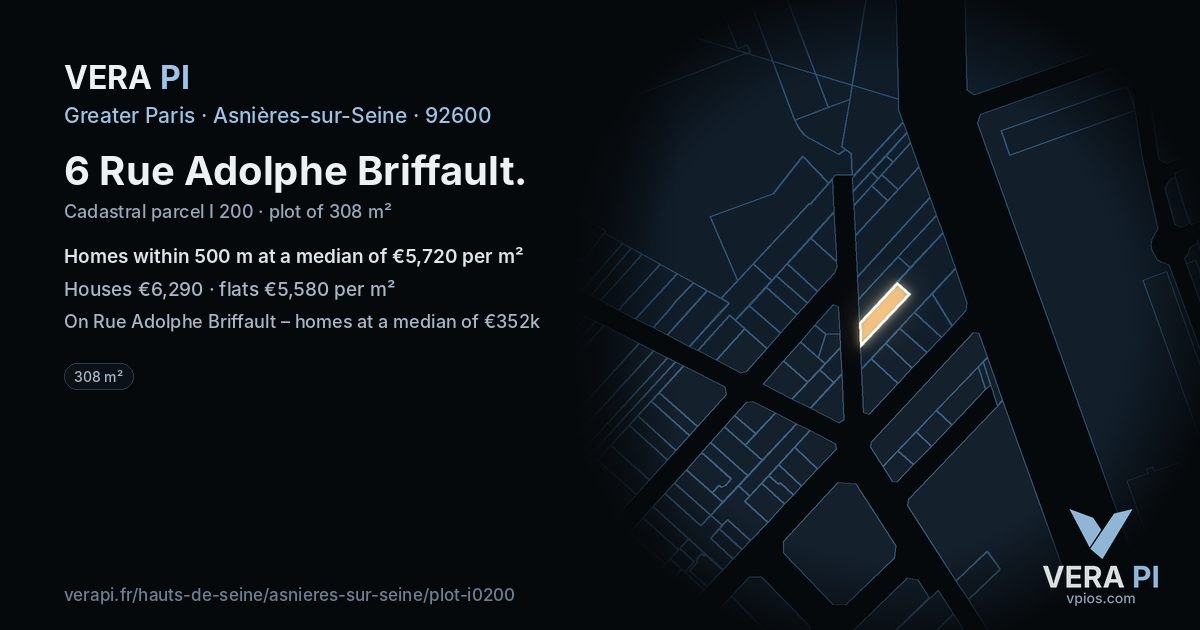 6 Rue Adolphe Briffault, Asnières-sur-Seine at night – the plot lit, the parcels around coloured by the prices near them