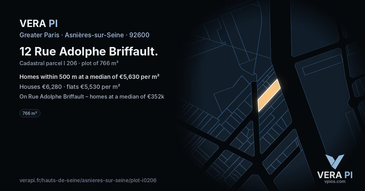 12 Rue Adolphe Briffault, Asnières-sur-Seine at night – the plot lit, the parcels around coloured by the prices near them