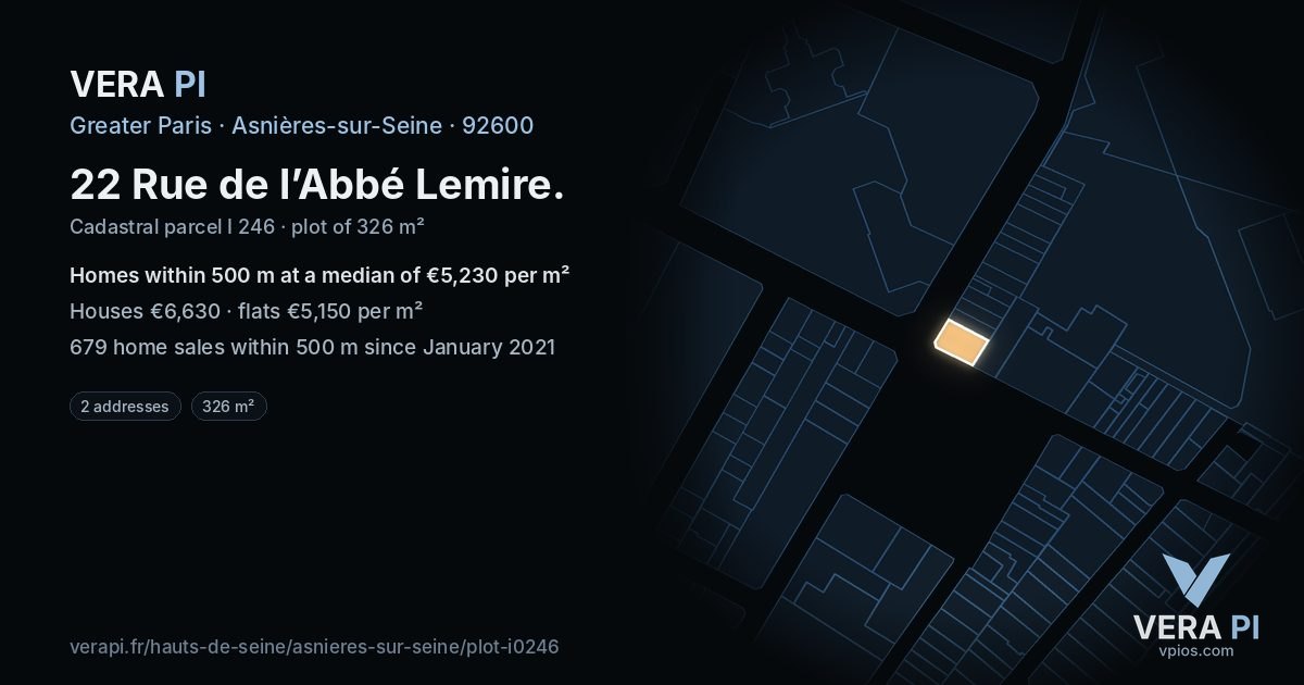 22 Rue de l’Abbé Lemire, Asnières-sur-Seine at night – the plot lit, the parcels around coloured by the prices near them