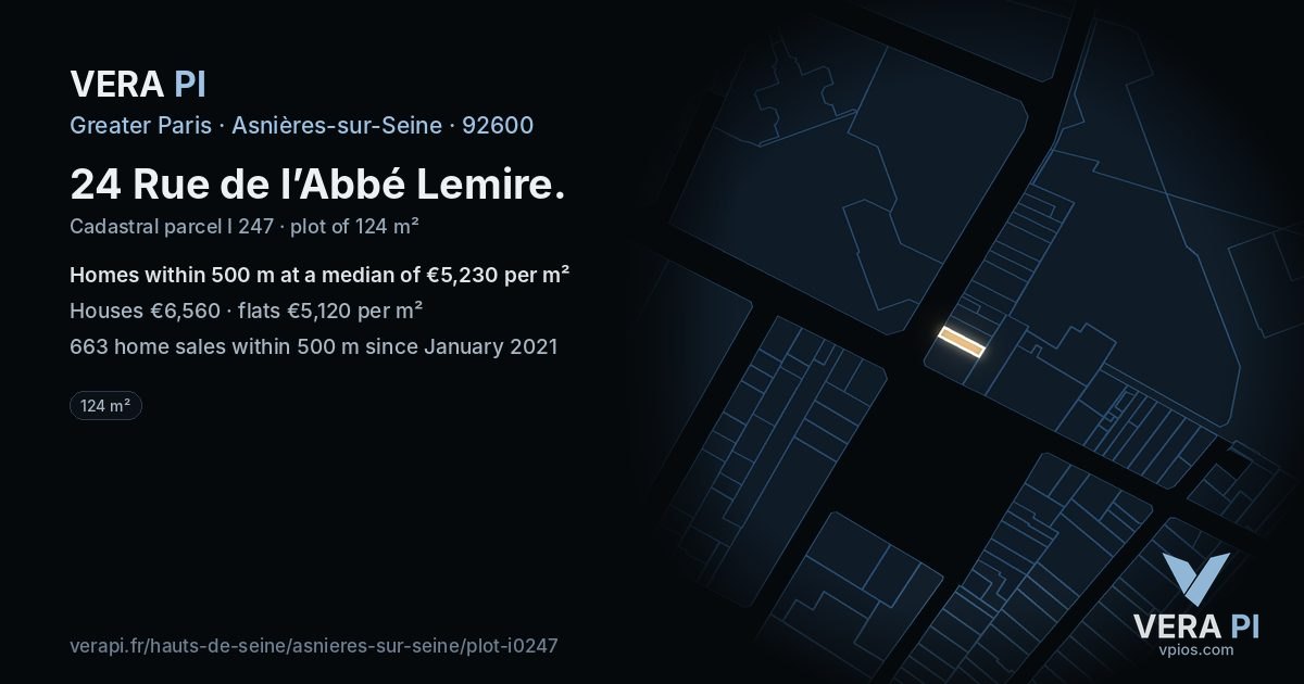 24 Rue de l’Abbé Lemire, Asnières-sur-Seine at night – the plot lit, the parcels around coloured by the prices near them