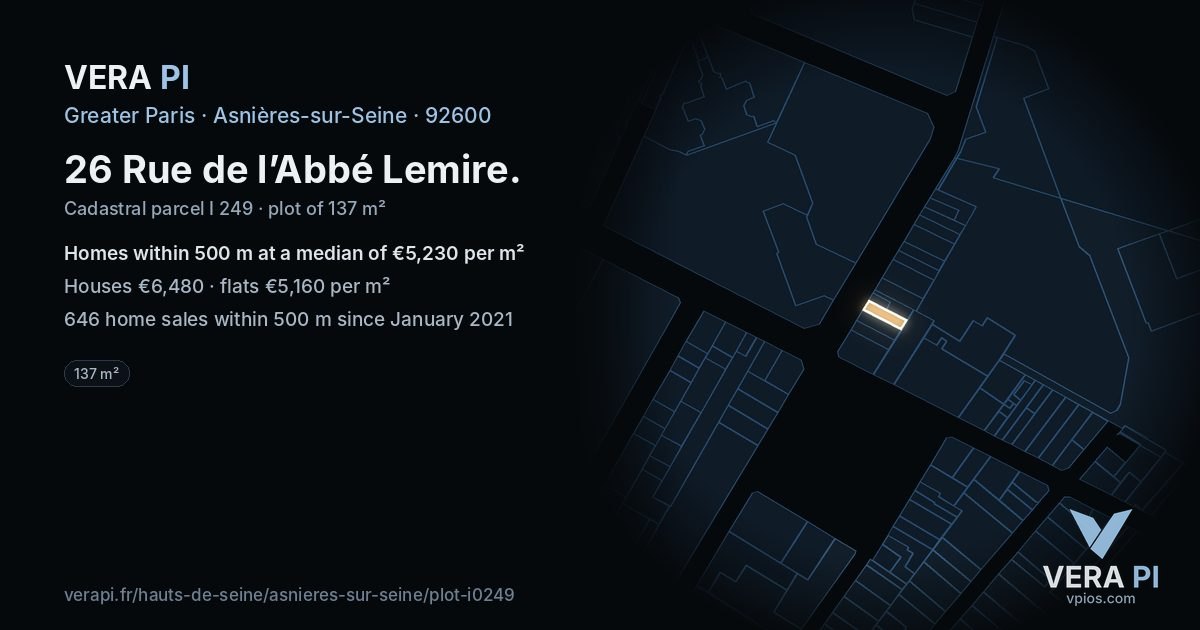 26 Rue de l’Abbé Lemire, Asnières-sur-Seine at night – the plot lit, the parcels around coloured by the prices near them