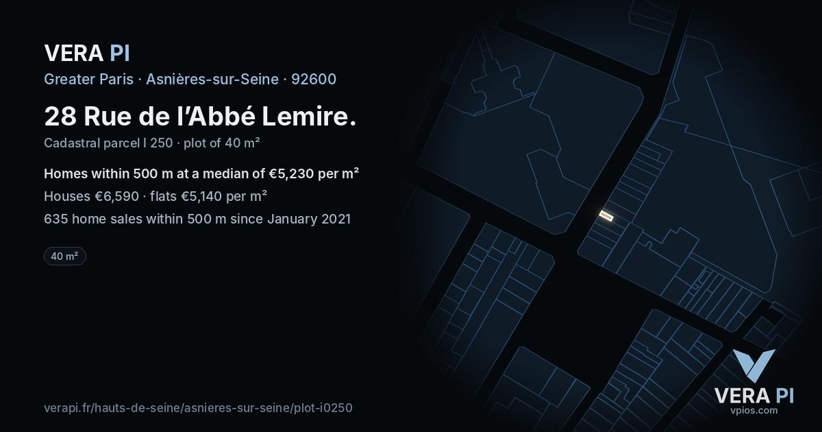 28 Rue de l’Abbé Lemire, Asnières-sur-Seine at night – the plot lit, the parcels around coloured by the prices near them