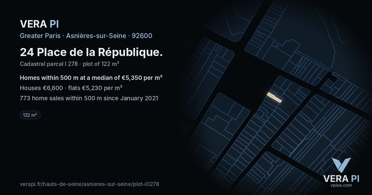 24 Place de la République, Asnières-sur-Seine at night – the plot lit, the parcels around coloured by the prices near them