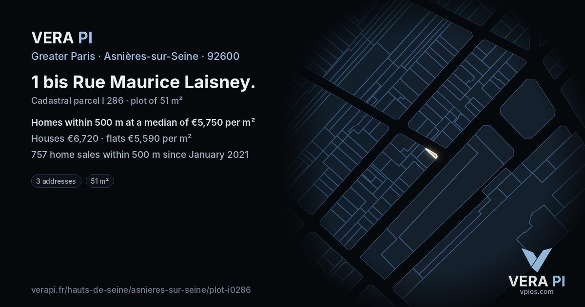 1 bis Rue Maurice Laisney, Asnières-sur-Seine at night – the plot lit, the parcels around coloured by the prices near them