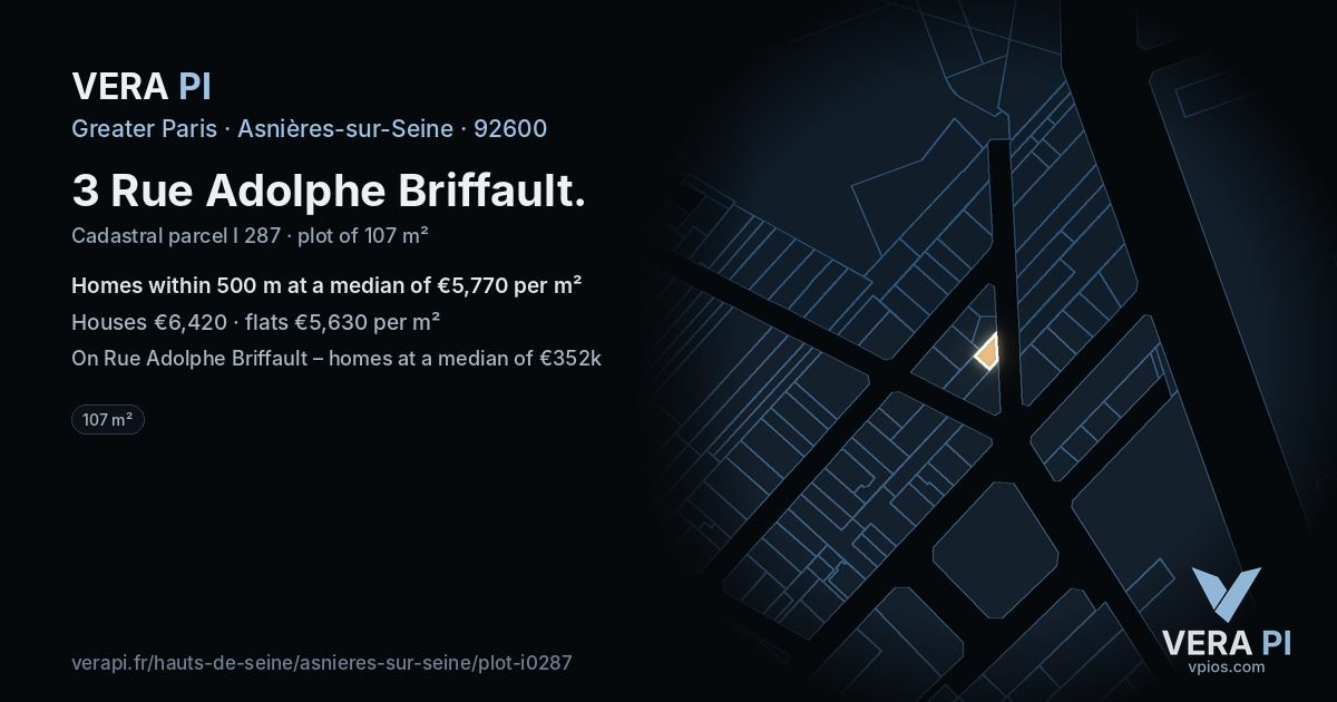 3 Rue Adolphe Briffault, Asnières-sur-Seine at night – the plot lit, the parcels around coloured by the prices near them