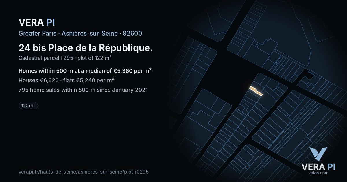 24 bis Place de la République, Asnières-sur-Seine at night – the plot lit, the parcels around coloured by the prices near them