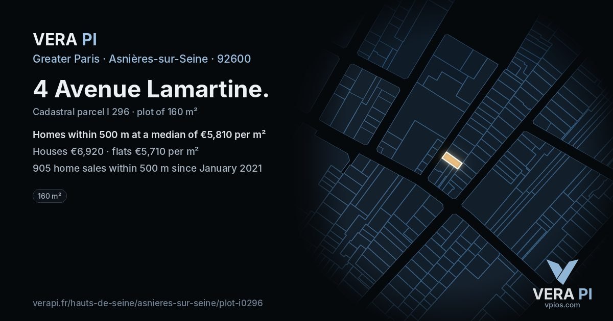 4 Avenue Lamartine, Asnières-sur-Seine at night – the plot lit, the parcels around coloured by the prices near them
