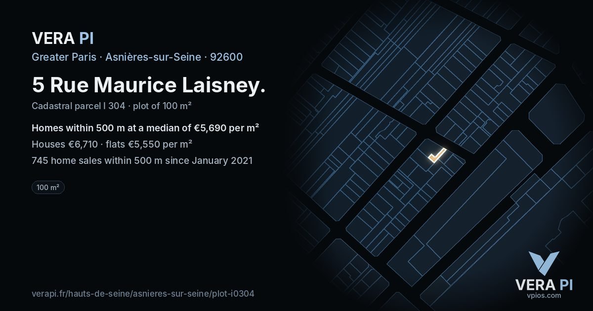 5 Rue Maurice Laisney, Asnières-sur-Seine at night – the plot lit, the parcels around coloured by the prices near them