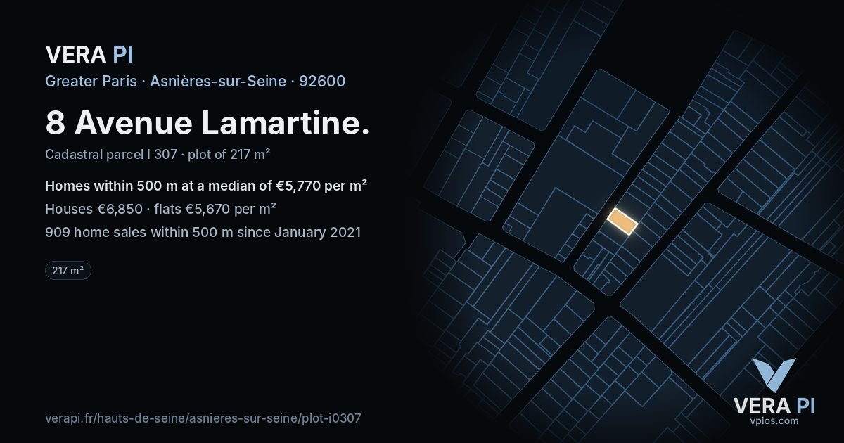 8 Avenue Lamartine, Asnières-sur-Seine at night – the plot lit, the parcels around coloured by the prices near them