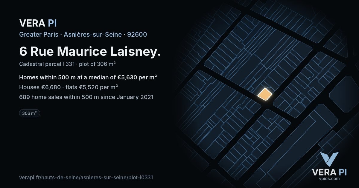 6 Rue Maurice Laisney, Asnières-sur-Seine at night – the plot lit, the parcels around coloured by the prices near them