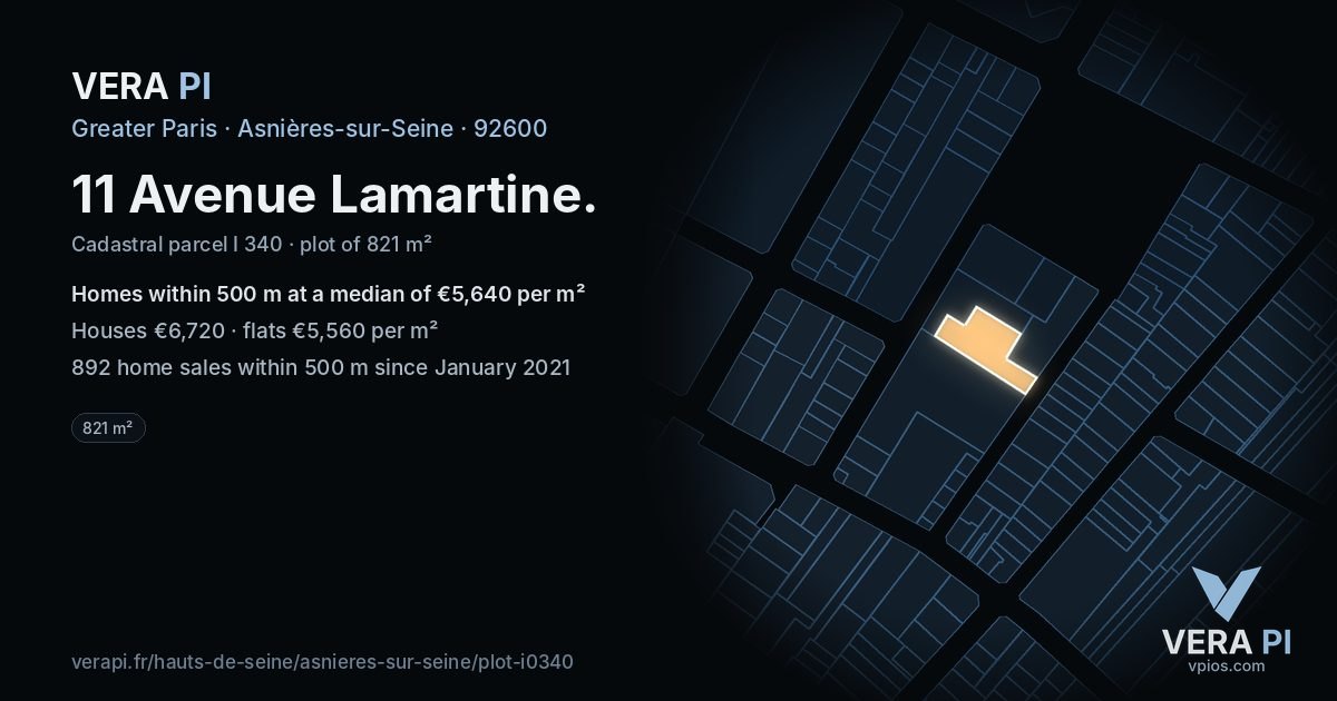 11 Avenue Lamartine, Asnières-sur-Seine at night – the plot lit, the parcels around coloured by the prices near them