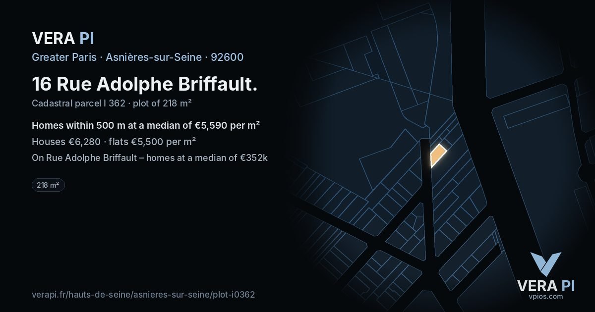 16 Rue Adolphe Briffault, Asnières-sur-Seine at night – the plot lit, the parcels around coloured by the prices near them