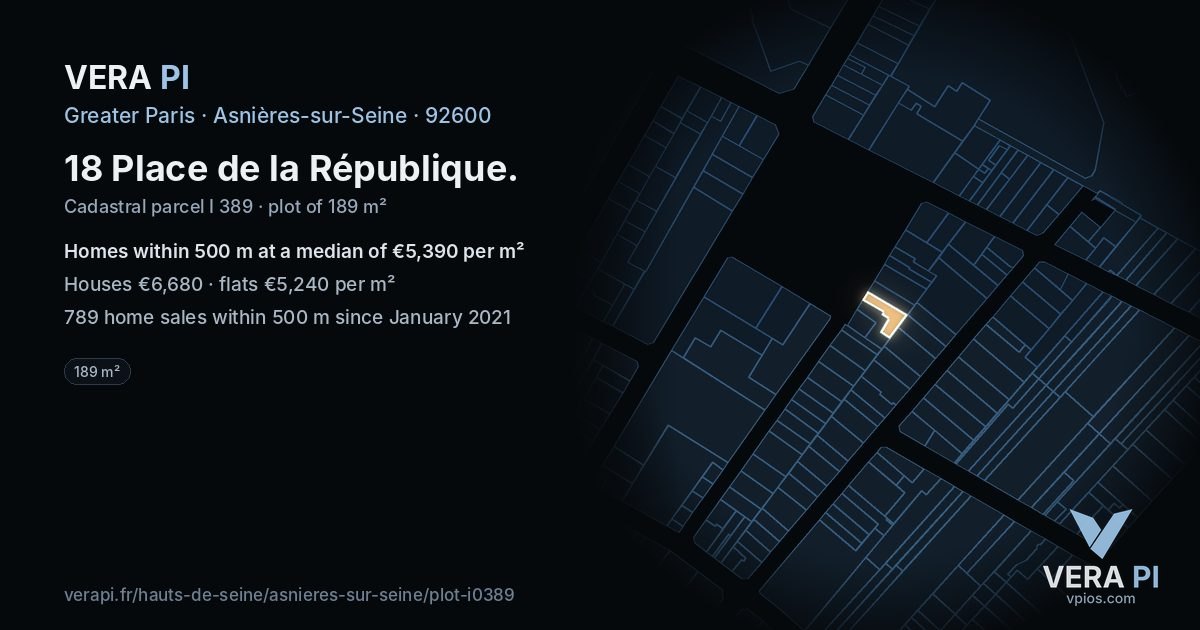 18 Place de la République, Asnières-sur-Seine at night – the plot lit, the parcels around coloured by the prices near them