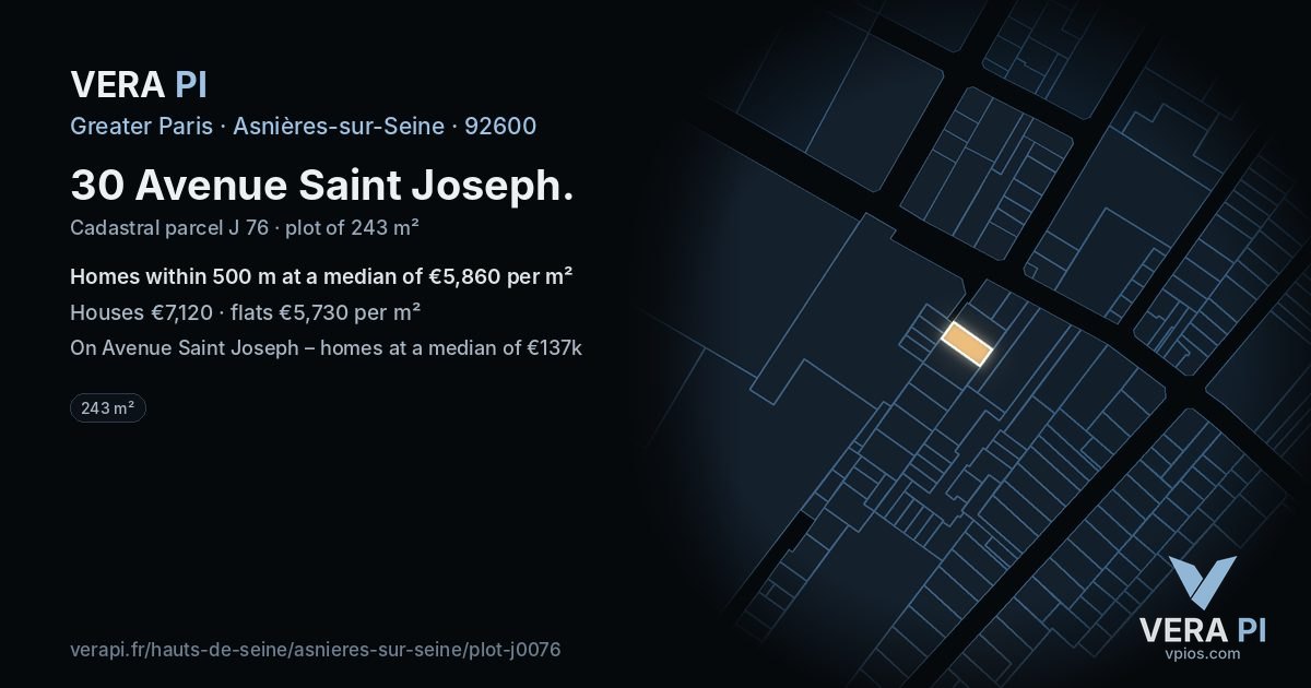 30 Avenue Saint Joseph, Asnières-sur-Seine at night – the plot lit, the parcels around coloured by the prices near them