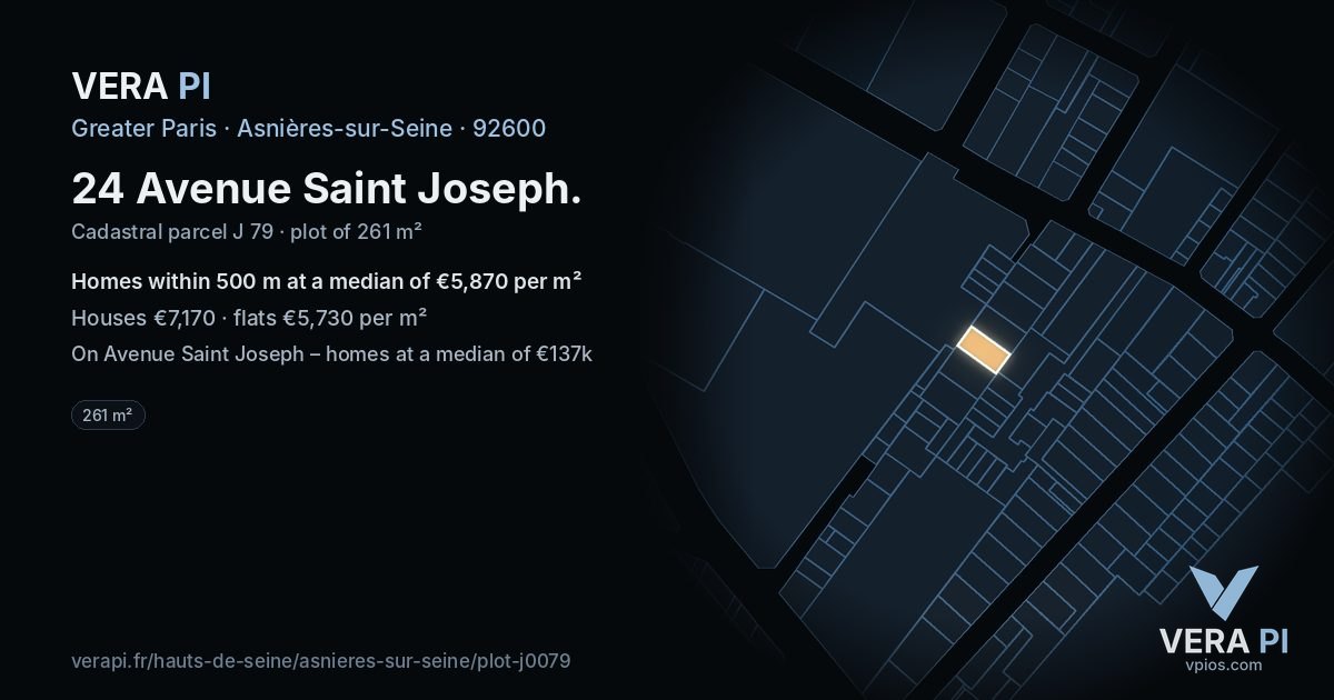 24 Avenue Saint Joseph, Asnières-sur-Seine at night – the plot lit, the parcels around coloured by the prices near them