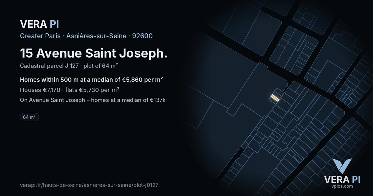 15 Avenue Saint Joseph, Asnières-sur-Seine at night – the plot lit, the parcels around coloured by the prices near them