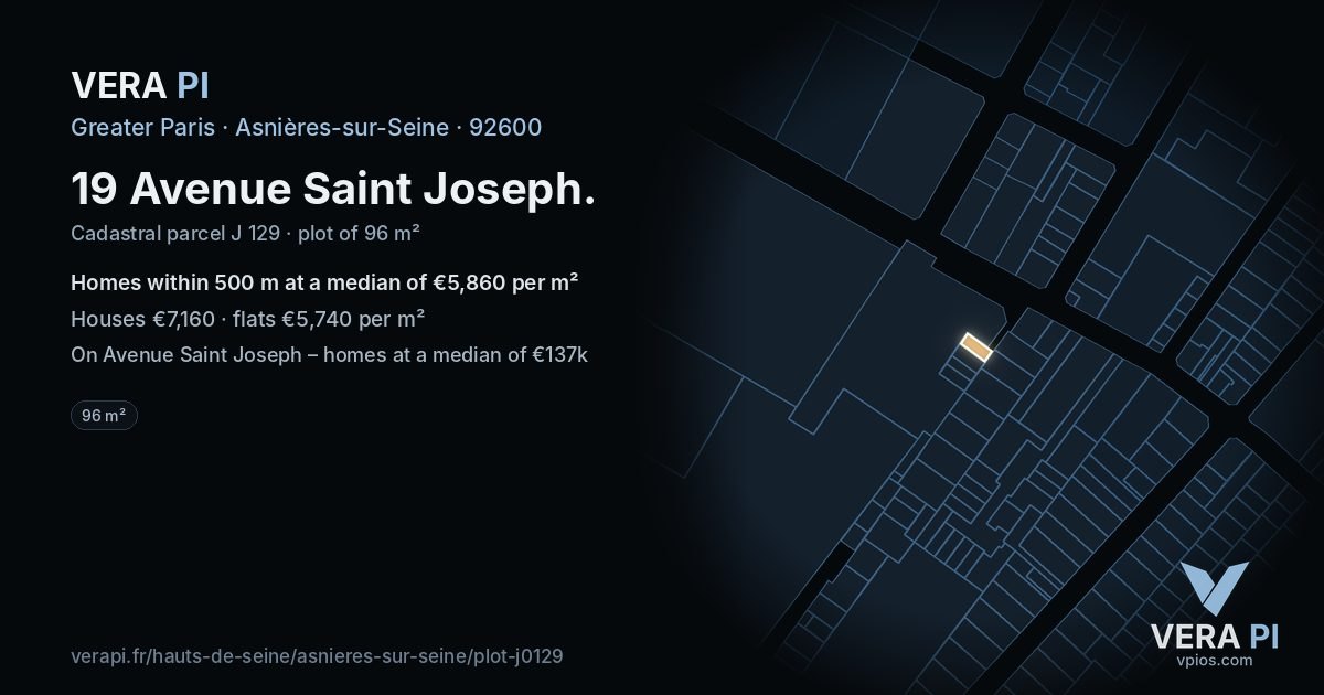 19 Avenue Saint Joseph, Asnières-sur-Seine at night – the plot lit, the parcels around coloured by the prices near them