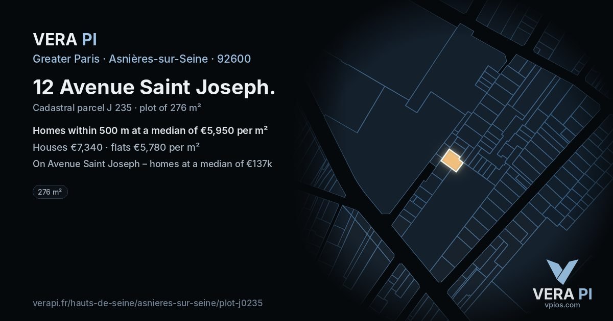 12 Avenue Saint Joseph, Asnières-sur-Seine at night – the plot lit, the parcels around coloured by the prices near them