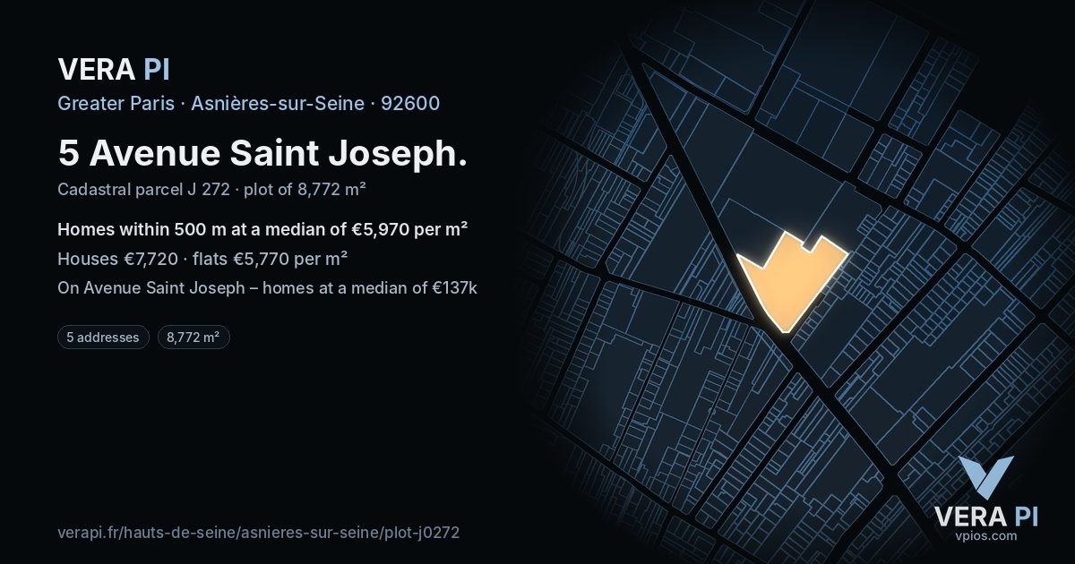 5 Avenue Saint Joseph, Asnières-sur-Seine at night – the plot lit, the parcels around coloured by the prices near them
