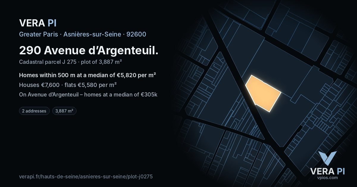 290 Avenue d’Argenteuil, Asnières-sur-Seine at night – the plot lit, the parcels around coloured by the prices near them