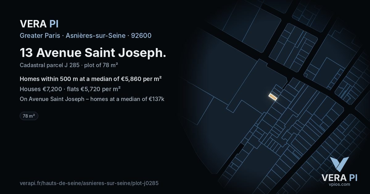 13 Avenue Saint Joseph, Asnières-sur-Seine at night – the plot lit, the parcels around coloured by the prices near them