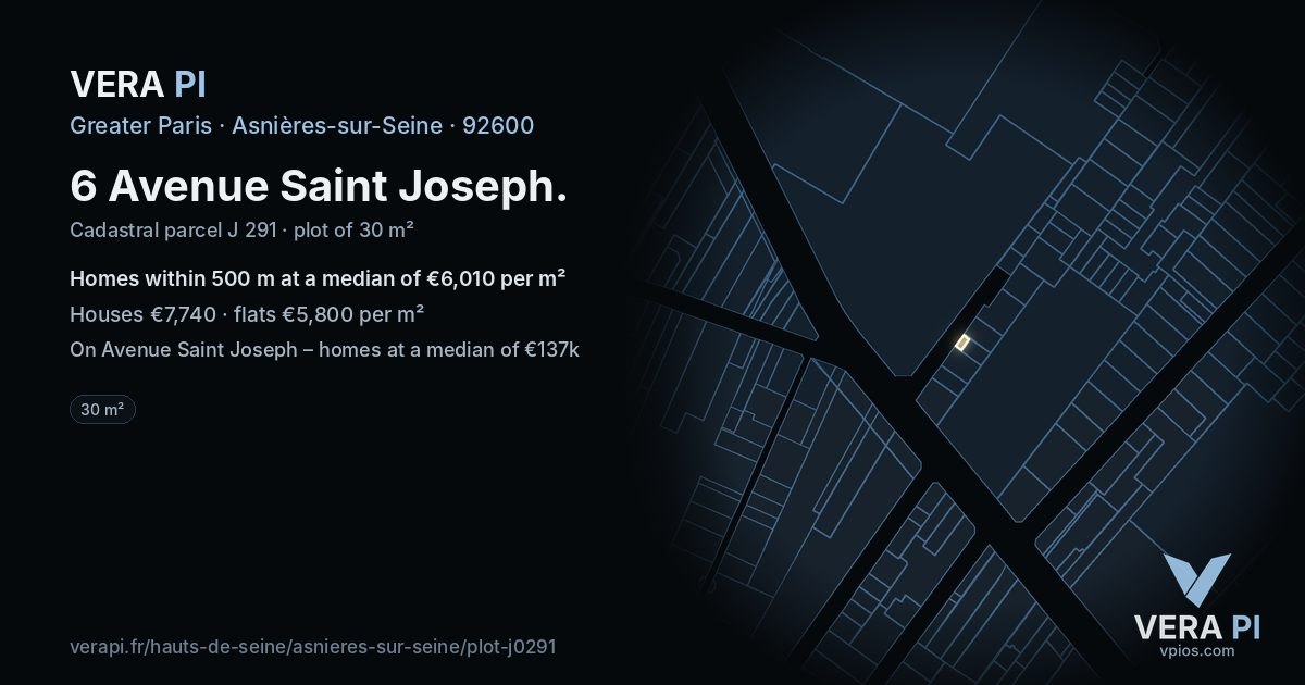 6 Avenue Saint Joseph, Asnières-sur-Seine at night – the plot lit, the parcels around coloured by the prices near them