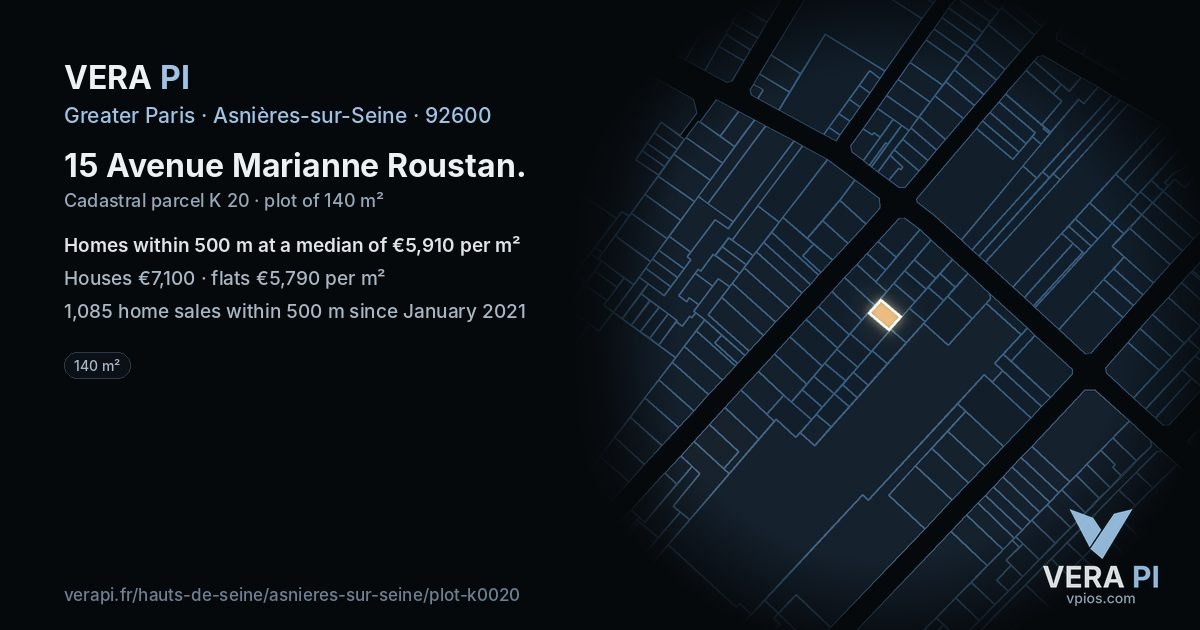 15 Avenue Marianne Roustan, Asnières-sur-Seine at night – the plot lit, the parcels around coloured by the prices near them