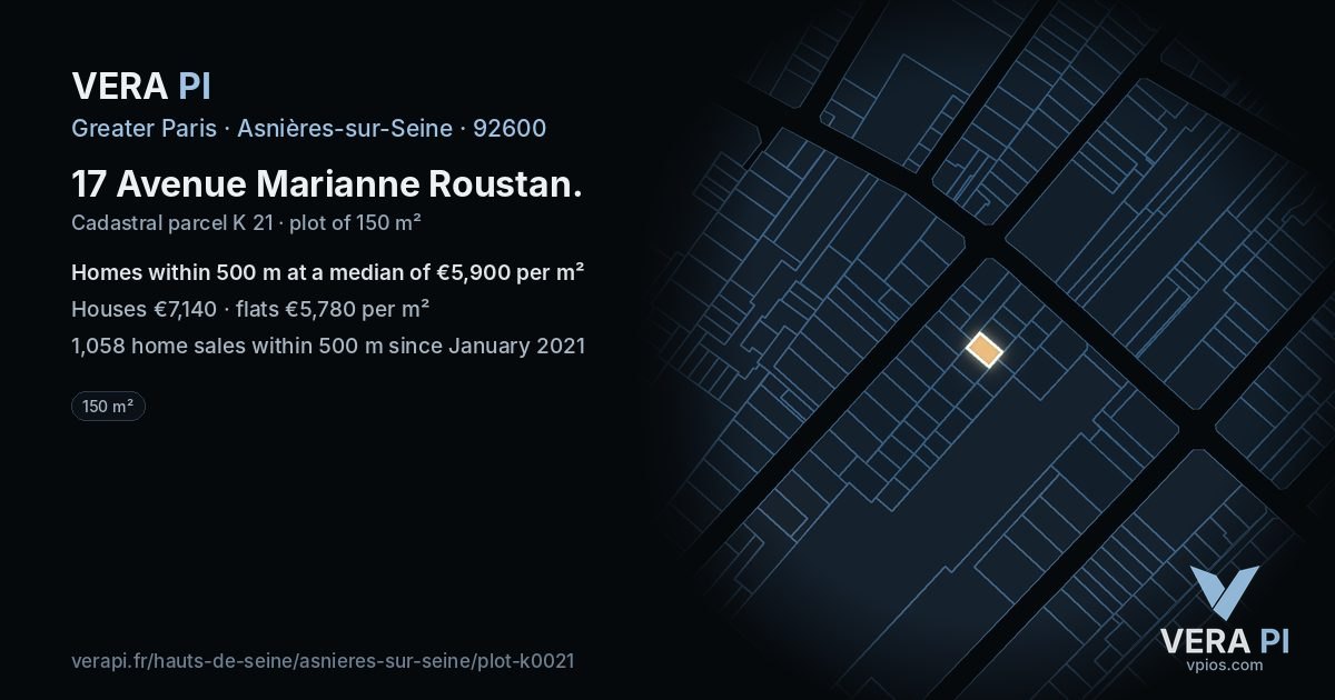 17 Avenue Marianne Roustan, Asnières-sur-Seine at night – the plot lit, the parcels around coloured by the prices near them