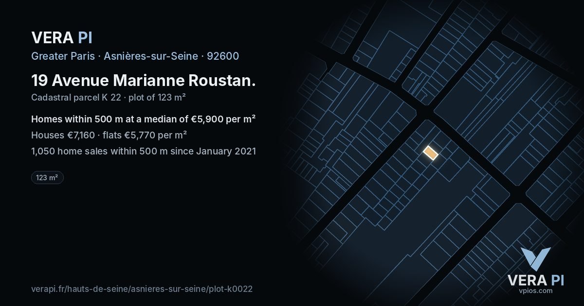 19 Avenue Marianne Roustan, Asnières-sur-Seine at night – the plot lit, the parcels around coloured by the prices near them