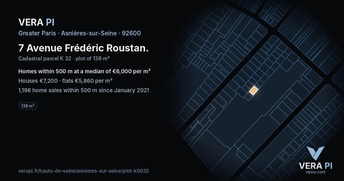 7 Avenue Frédéric Roustan, Asnières-sur-Seine at night – the plot lit, the parcels around coloured by the prices near them