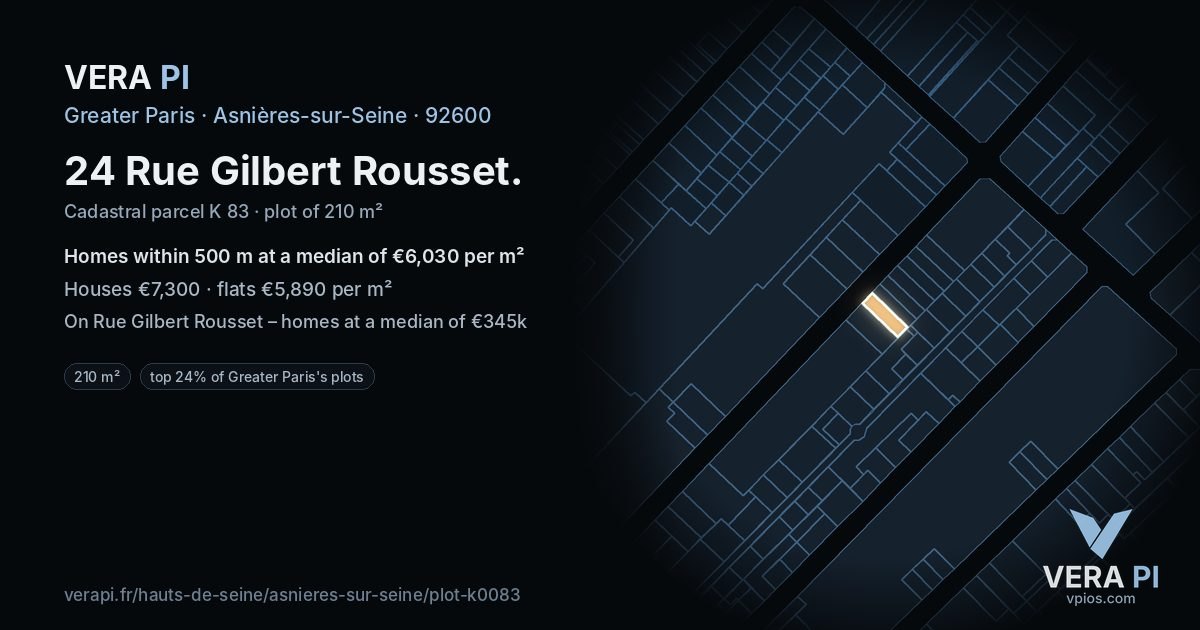 24 Rue Gilbert Rousset, Asnières-sur-Seine at night – the plot lit, the parcels around coloured by the prices near them