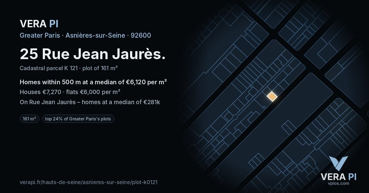 25 Rue Jean Jaurès, Asnières-sur-Seine at night – the plot lit, the parcels around coloured by the prices near them