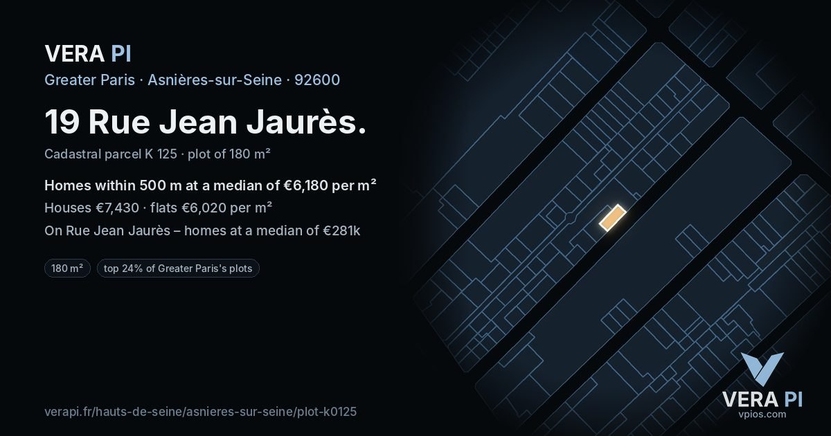 19 Rue Jean Jaurès, Asnières-sur-Seine at night – the plot lit, the parcels around coloured by the prices near them