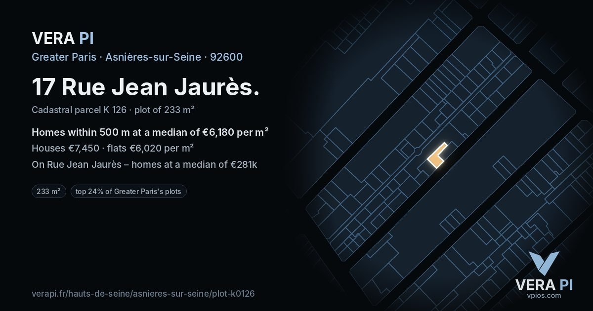 17 Rue Jean Jaurès, Asnières-sur-Seine at night – the plot lit, the parcels around coloured by the prices near them