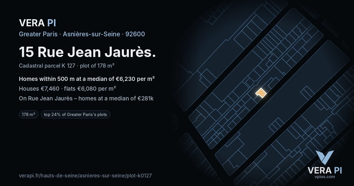 15 Rue Jean Jaurès, Asnières-sur-Seine at night – the plot lit, the parcels around coloured by the prices near them