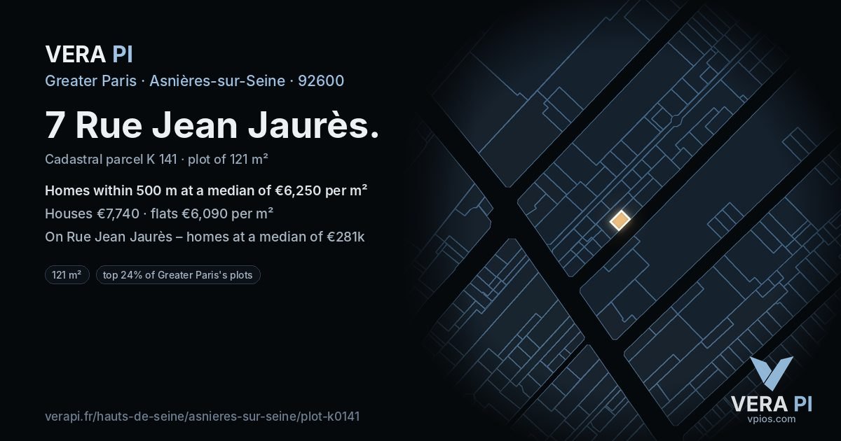 7 Rue Jean Jaurès, Asnières-sur-Seine at night – the plot lit, the parcels around coloured by the prices near them