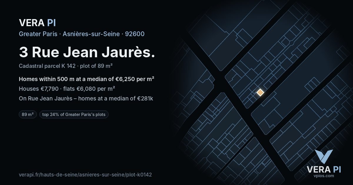 3 Rue Jean Jaurès, Asnières-sur-Seine at night – the plot lit, the parcels around coloured by the prices near them