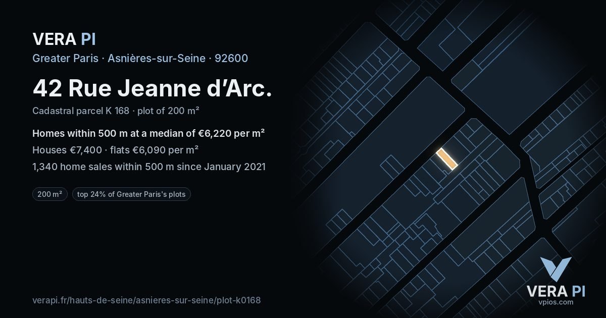 42 Rue Jeanne d’Arc, Asnières-sur-Seine at night – the plot lit, the parcels around coloured by the prices near them