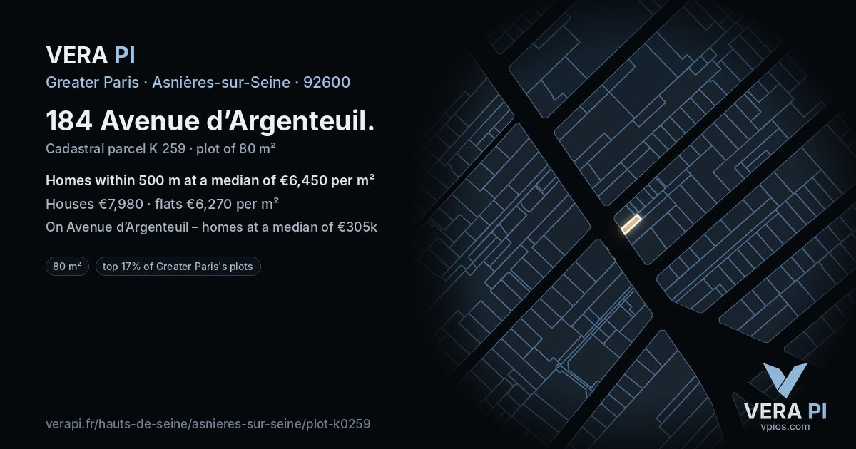 184 Avenue d’Argenteuil, Asnières-sur-Seine at night – the plot lit, the parcels around coloured by the prices near them